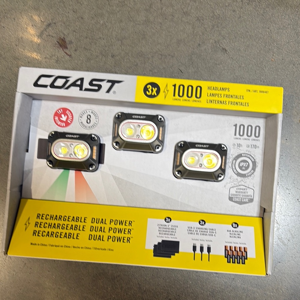Coast 3 pack Rechargeable Dual Power Headlamps 100L Hybrid Headlamp